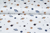 Katoenen Tricot bedrukt mini astro world ecru - donkerblauw