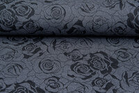 Gebreide Jacquard stof roses grijs-donkerblauw