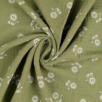 Katoenen mousseline bedrukt little lions pastelgroen