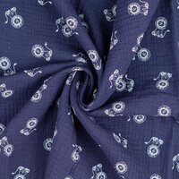 Katoenen mousseline bedrukt little lions donkerblauw