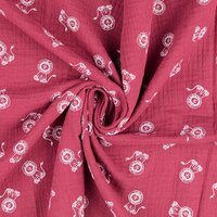 Katoenen mousseline bedrukt little lions bordeaux