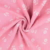 Katoenen mousseline bedrukt little lions oudroze