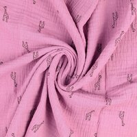 Katoenen mousseline bedrukt little giraffe donker oudroze