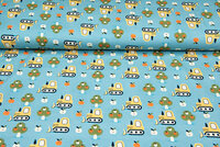 Katoenen Tricot digitaal bedrukt apple with bulldozer mint