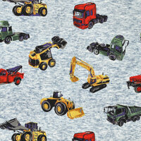 Alpenfleece bedrukt working machines jeansblauw-grijs