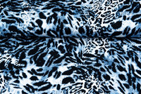 Katoenen Tricot bedrukt panther blauw-wit