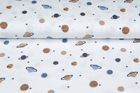 Katoenen Tricot bedrukt mini astro world ecru - metaalblauw