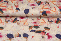 Viscose Linnen Digitaal bedrukt autumn leaves paars-zand