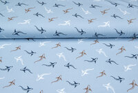 Katoenen Tricot bedrukt sharks baby blauw