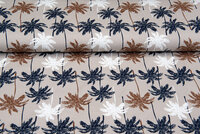 Katoenen Tricot bedrukt palm zand-taupe