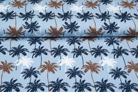 Katoenen Tricot bedrukt palm baby blauw