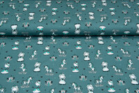 Katoenen Tricot bedrukt princesses donkermint