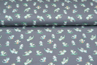 Katoenen Tricot bedrukt water colour dinos grijs