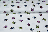 Katoenen Tricot bedrukt little owl wit