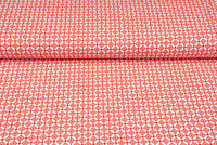 Katoenen Tricot bedrukt geo dots koraalrood