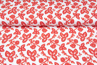 Katoenen Tricot bedrukt flowers koralrood