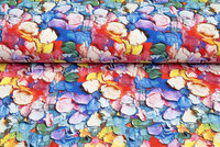 Katoenen Tricot digitaal bedrukt painted flower multicolor