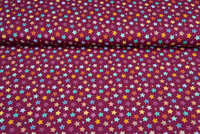 Katoenen Tricot bedrukt little stars bordeaux