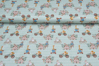 Katoenen Tricot bedrukt retro animals mint