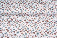 Katoenen Tricot bedrukt flowers ecru-wit