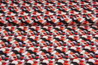 Katoenen Tricot bedrukt retro flowers rood-zwart