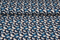 Katoenen Tricot bedrukt retro flowers blauw-beige