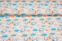 Katoenen Tricot bedrukt little chicken clouds