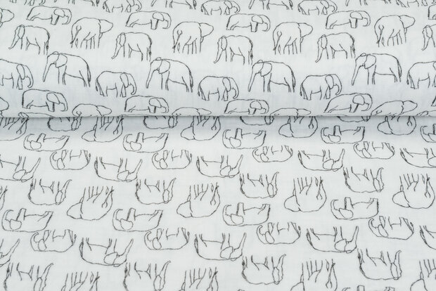 Katoenen Mousseline bedrukt elephant