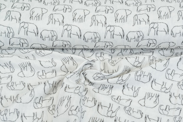 Katoenen Mousseline bedrukt elephant