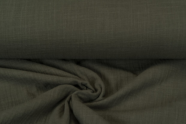 Baumwoll Musselin leinen look armee gr&uuml;n
