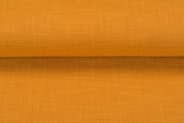 Baumwoll Musselin leinen look currygelb