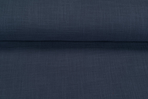 Baumwoll Musselin leinen look blau-grau