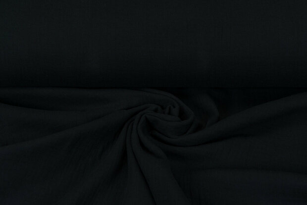 Katoenen mousseline uni zwart