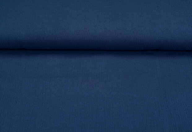Katoenen mousseline uni metaalblauw