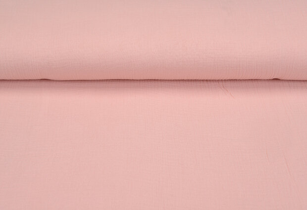 Katoenen mousseline uni licht zalmroze 1