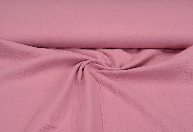 Katoenen mousseline uni pastel roze