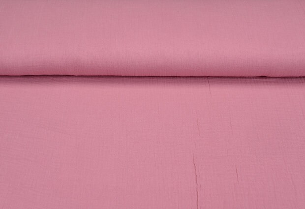 Katoenen mousseline uni pastel roze