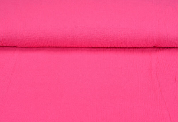Katoenen mousseline uni fluo pink