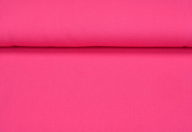 Katoenen mousseline uni fluo pink 1