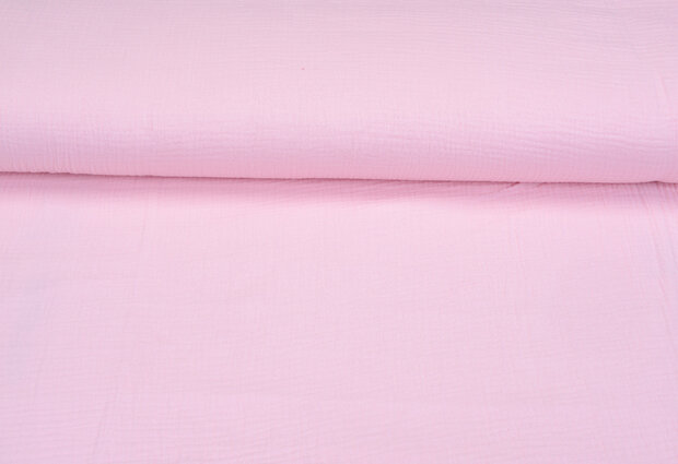 Katoenen mousseline uni baby roze