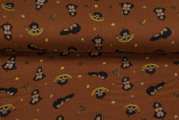 Baumwoll Musselin bedruckt Monkey braun