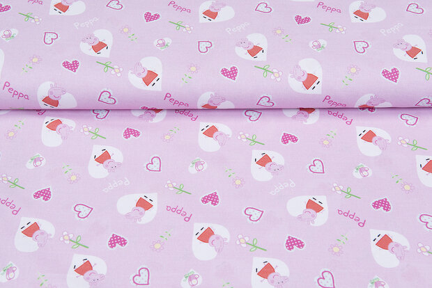 Licentie Katoen Poplin bedrukt Peppa Pig roze