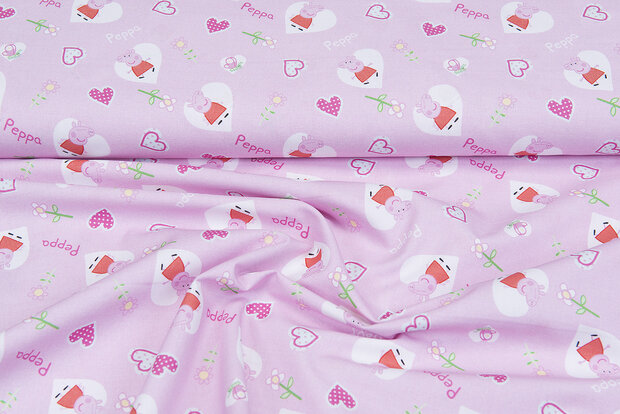 Licentie Katoen Poplin bedrukt Peppa Pig roze