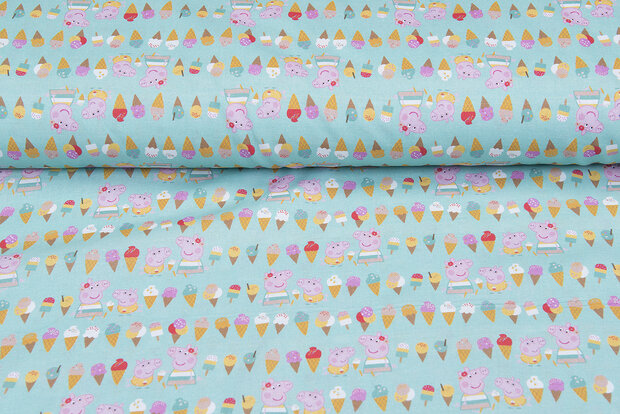 Licentie Katoen Poplin bedrukt Peppa Pig mint