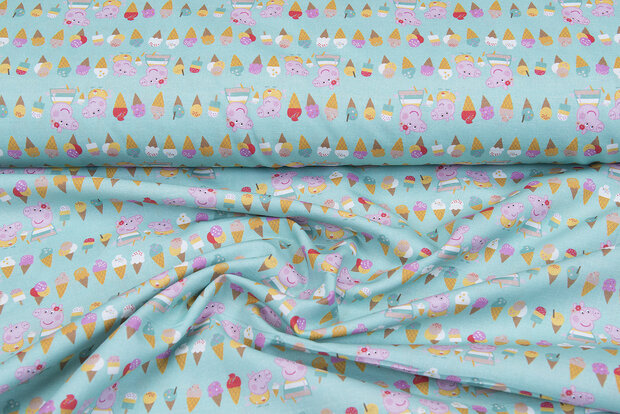 Licentie Katoen Poplin bedrukt Peppa Pig mint