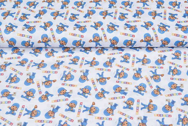 Licentie Katoen Poplin bedrukt Pocoyo blauw-wit