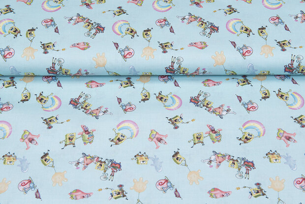 Licentie Katoen Poplin bedrukt spongebob mint