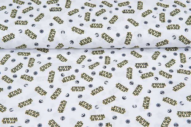 Licentie Katoen Poplin bedrukt Star Wars wit