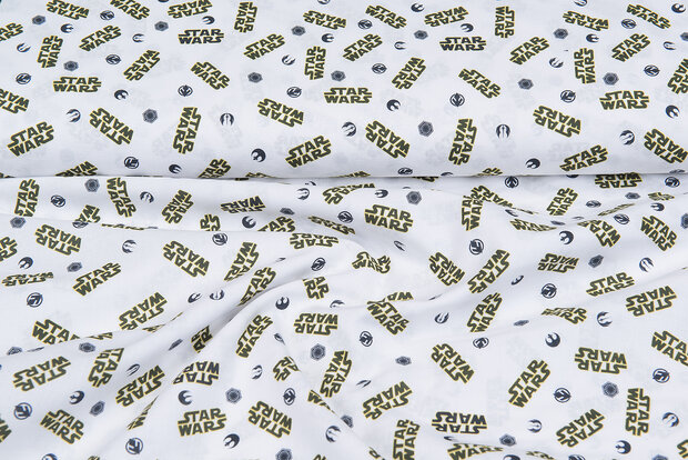 Licentie Katoen Poplin bedrukt Star Wars wit