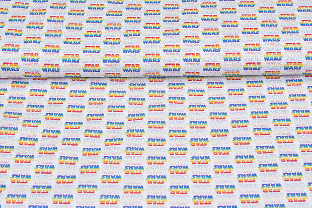 Licentie Katoen Poplin bedrukt Star Wars rainbow